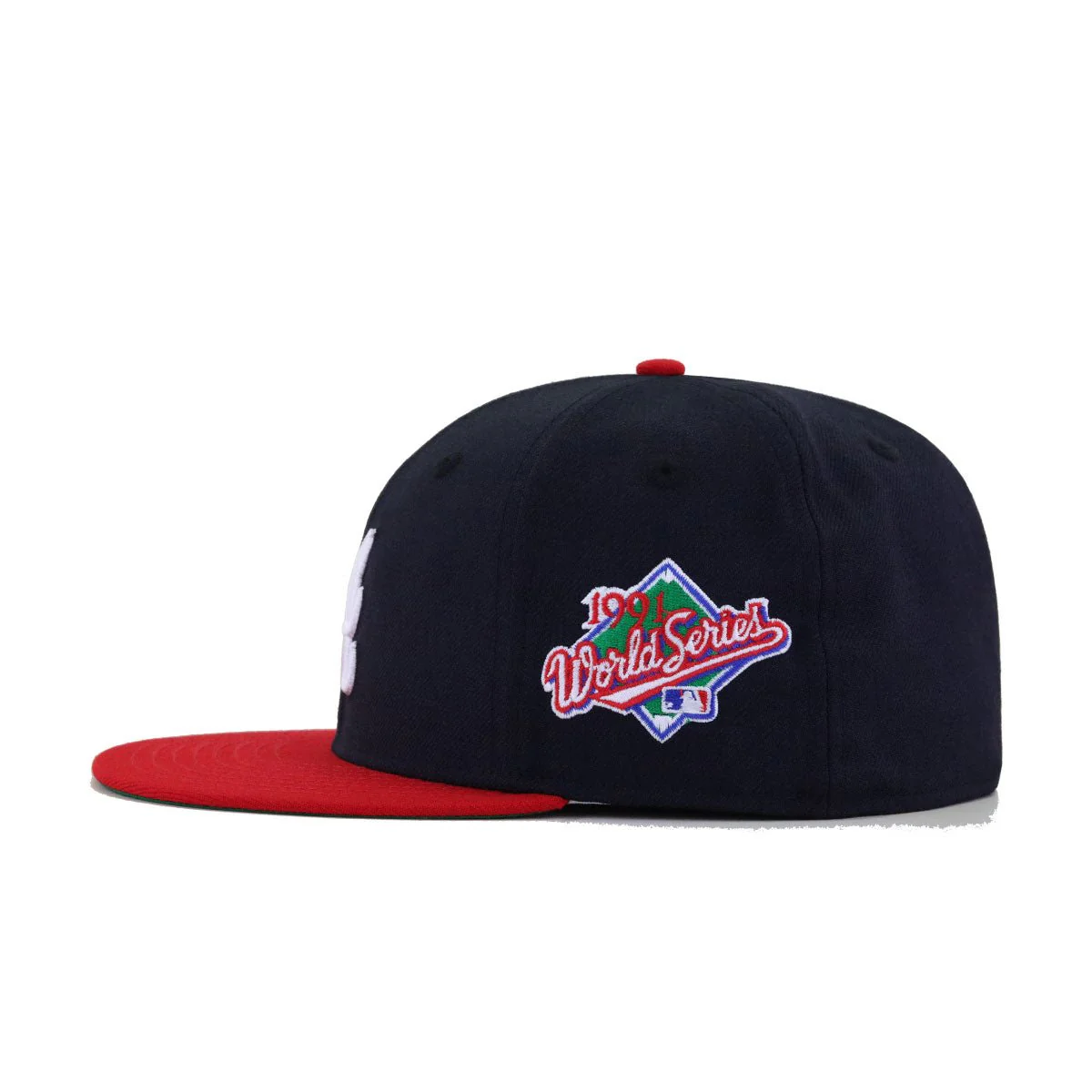Atlanta Braves Navy Scarlet 1991 World Series Cooperstown Green Bottom New Era 59Fifty Fitted - Image 2