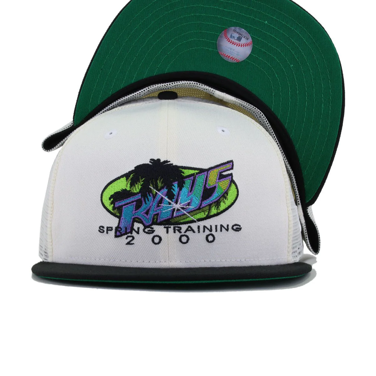 Tampa Bay Rays Chrome Trucker Mesh Black 2000 Spring Training Green Bottom New Era 59Fifty Fitted - Image 4